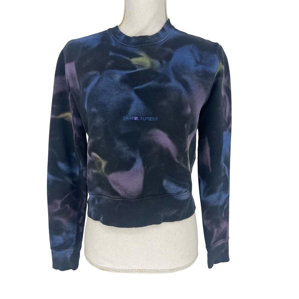 Saint Laurent Paris Tie Dye Logo Sweatshirt Blue Purple Cotton Size S - Picture 4 of 12